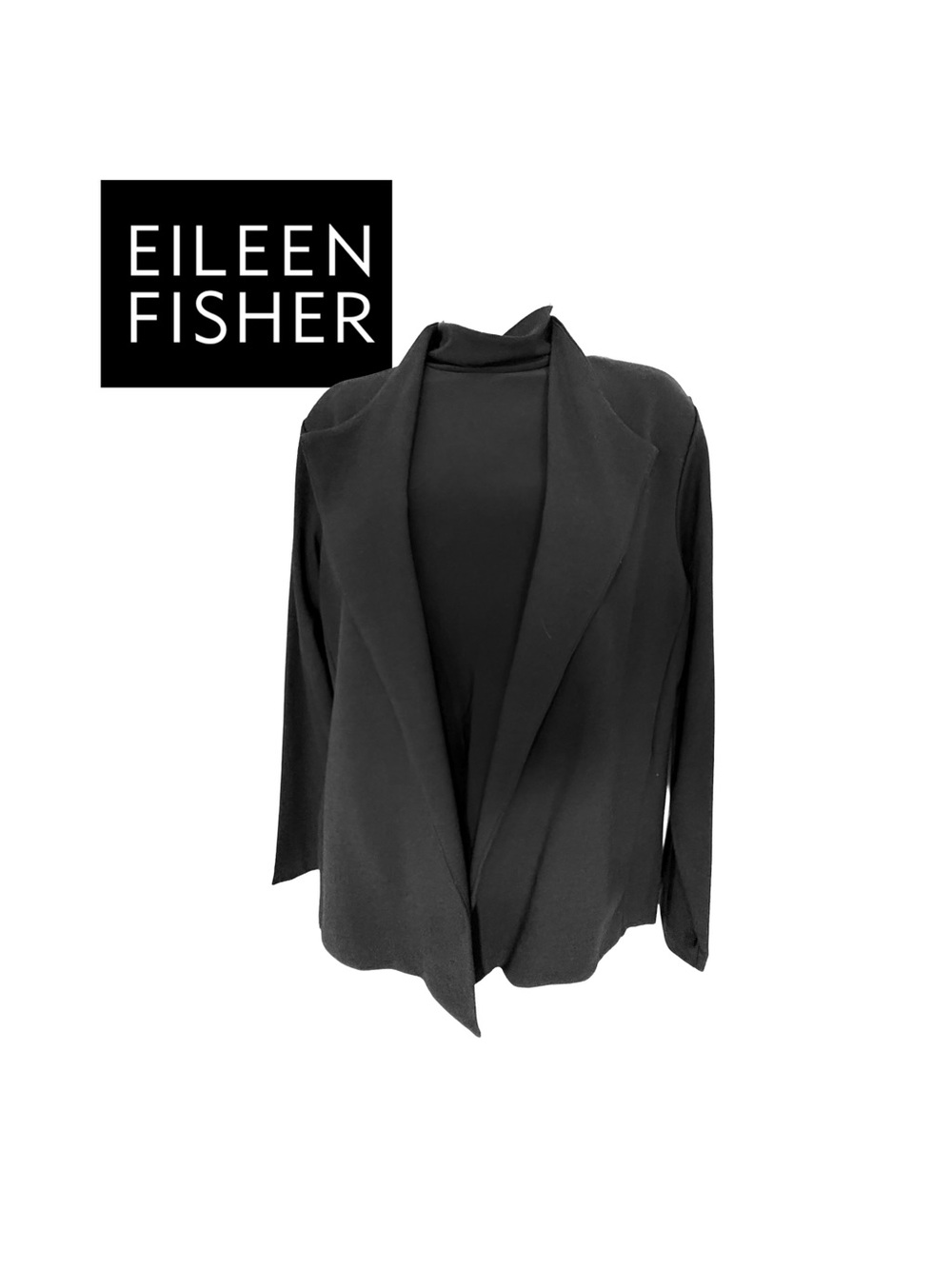 Eileen Fisher Washable Flex Ponte Blazer Jacket Open Front Black Medium M